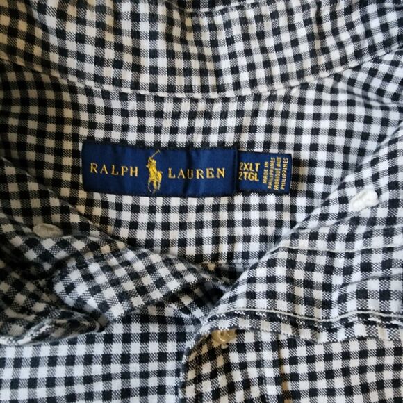 Ralph Lauren Button Shirt Mens 2XLT Black White Plaid Long Sleeve Long Arms Tall - Picture 3 of 9